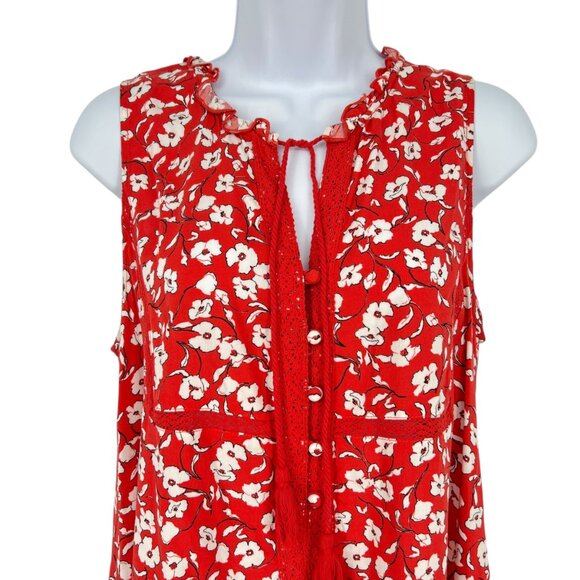 Spiritual Gangster Red Floral Romper with Tassels Size Small - Picture 2 of 14
